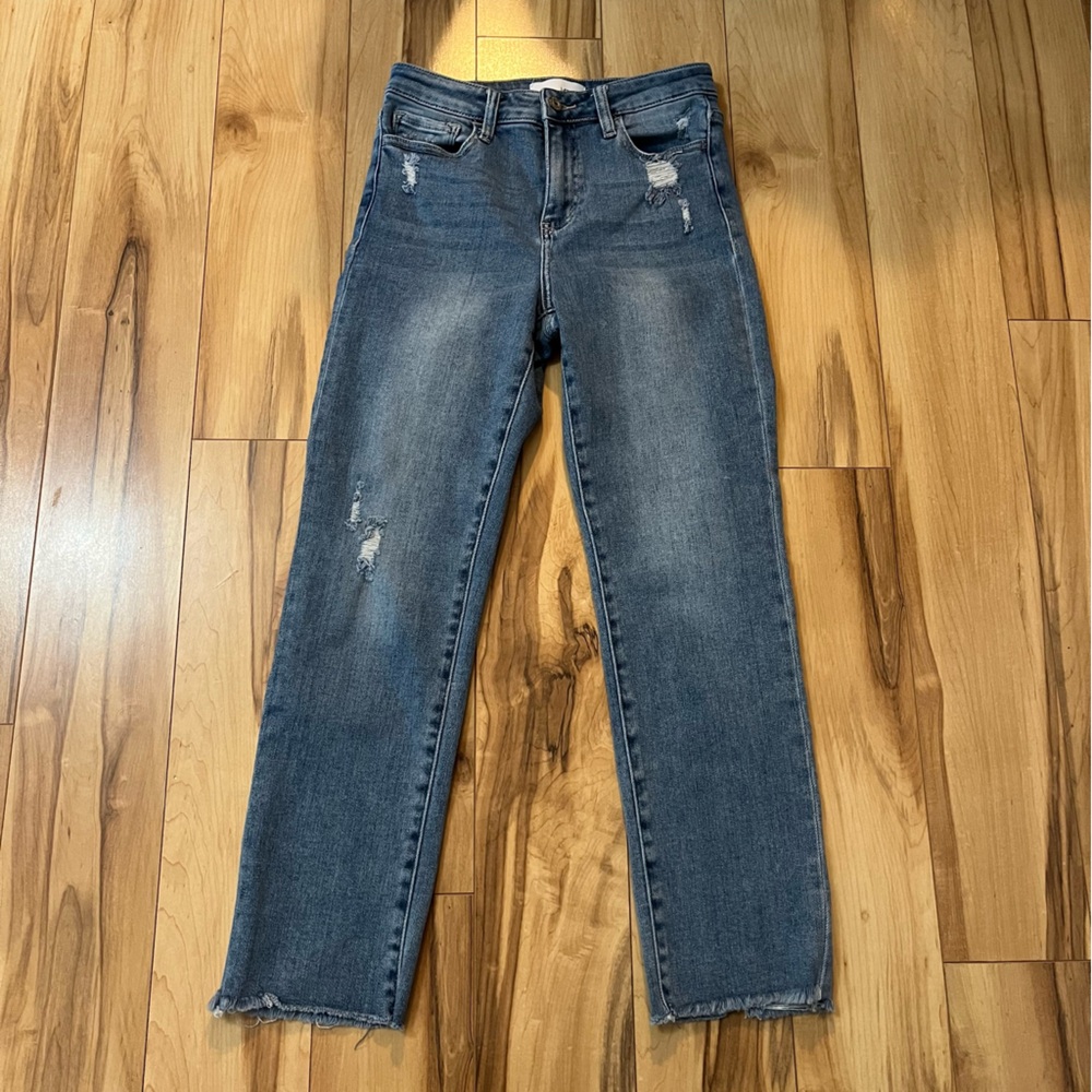 Dark Blue Cropped Women's Jeans - Distressed Ankle Fit